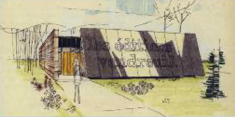 Colour architect’s sketch of a building bearing the words “éditions vaudreuil”.